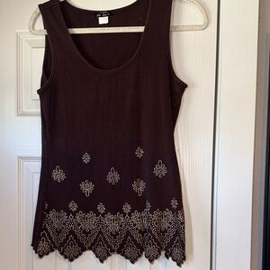 Chic Brown Y2K Tank Top with White Embroidery
